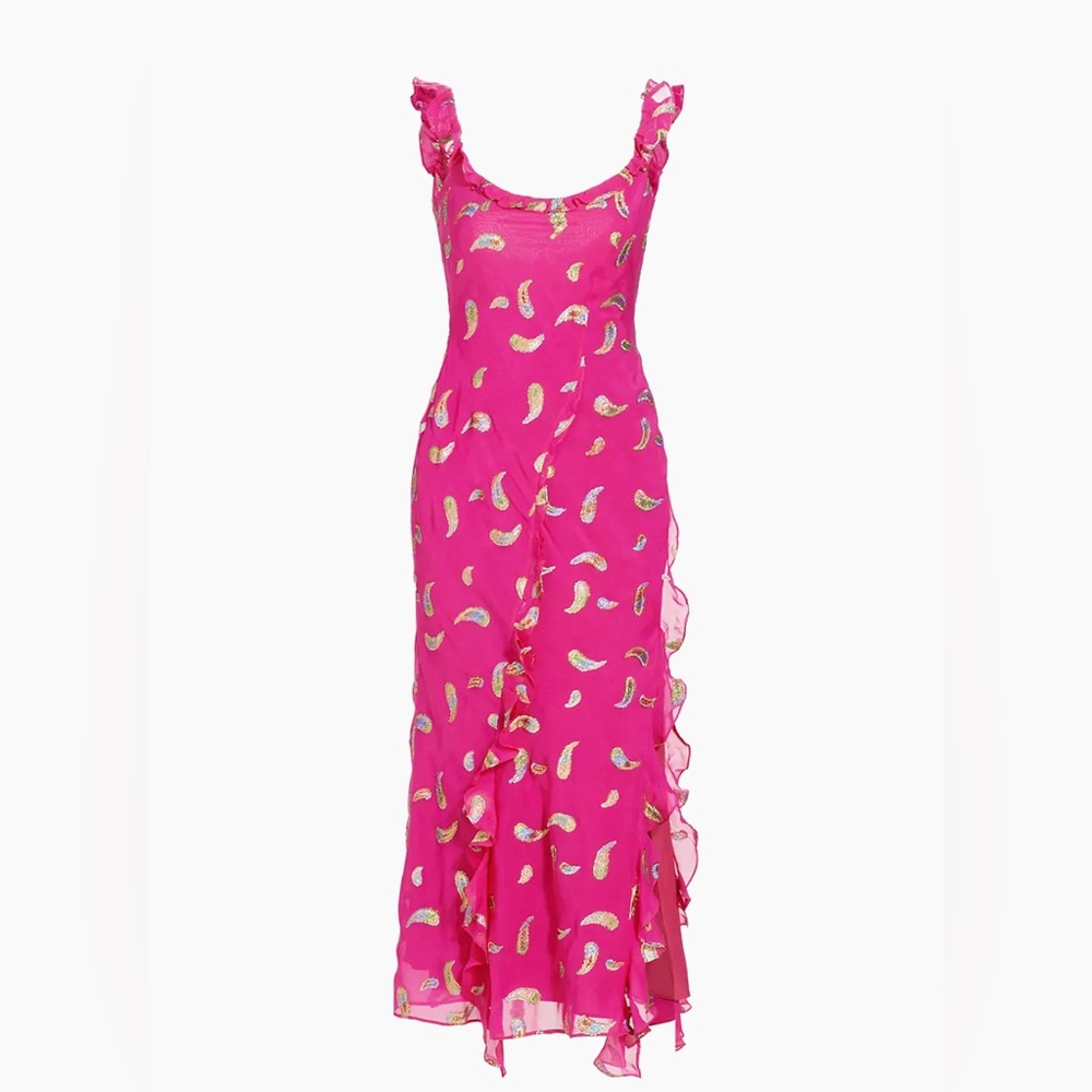 Saloni Azalea Metallic Paisley Midi-Dress